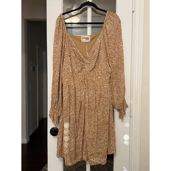 NWT Savanna Jane Babydoll Western Boho Gold Paisley Print Dress 2X Fall - Picture 1 of 13